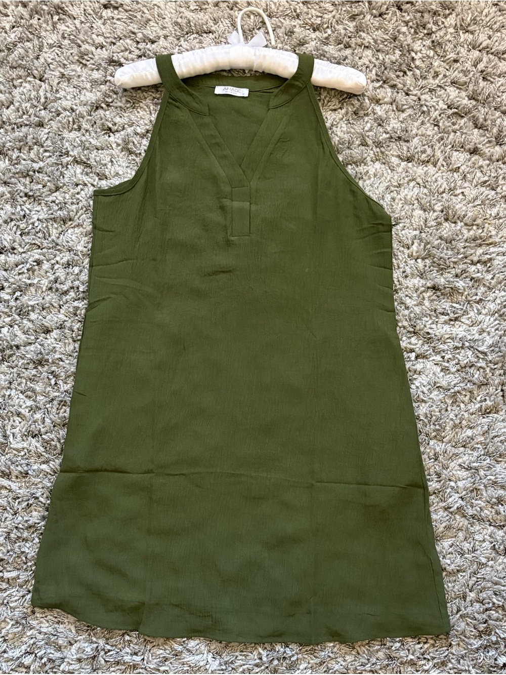 Sleeveless Summer Green Beach Coverup Dress, Knee Length With Pockets Size M